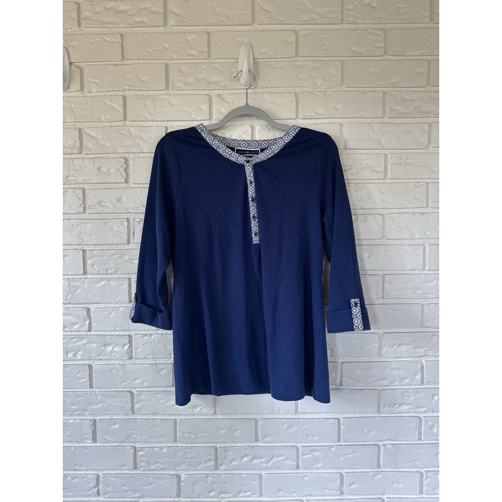Karen Scott Women's 3/4 Sleeve Button Down Blue Shirt Size XL